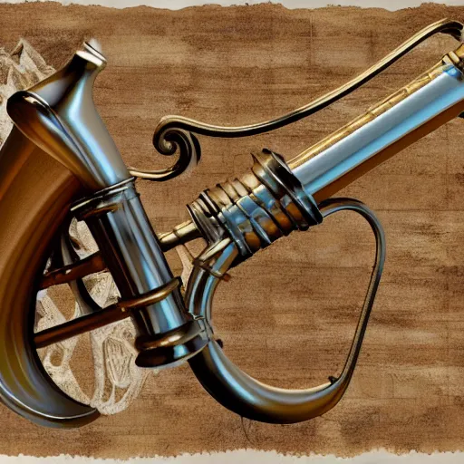 Image similar to a 3 d render of a medieval blowing horn, winding horn, animal horn, higly detailed, mystic, artwork