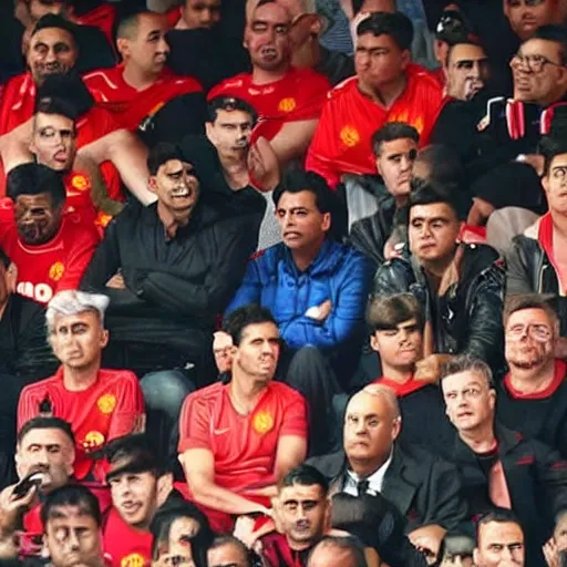 Image similar to akshay kumar sitting in a manchester united game crowd hd photorealistic