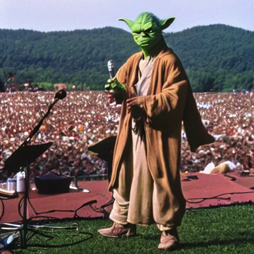 Image similar to yoda perfoming at woodstock