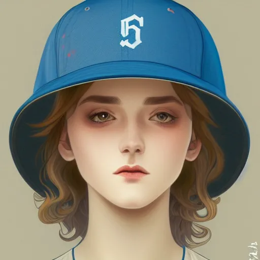 Image similar to a blue baseball cap, artstation, Fashion, Grim fantasy,emotional, EOS R5, f/2.5 , illustration , concept art, award winning photograph, 8k, Alphonse Mucha style, No Background