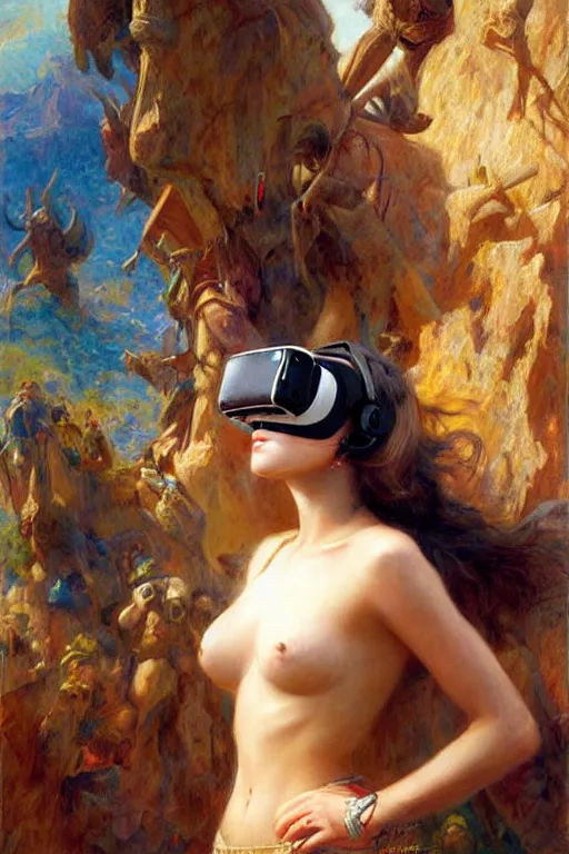 Image similar to virtual reality, art by gaston bussiere and artgerm