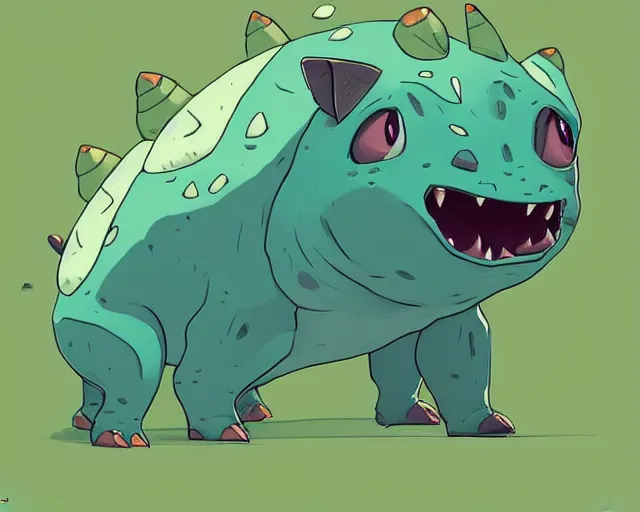 Prompt: cell shaded cartoon of a realistic bulbasaur. full body, concept art by josan gonzales and wlop, by james jean, victo ngai, david rubin, mike mignola, deviantart, art by artgem