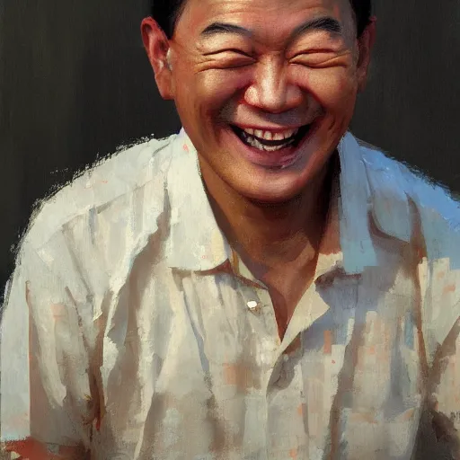 Image similar to a happy asian man, painted by Craig Mullins