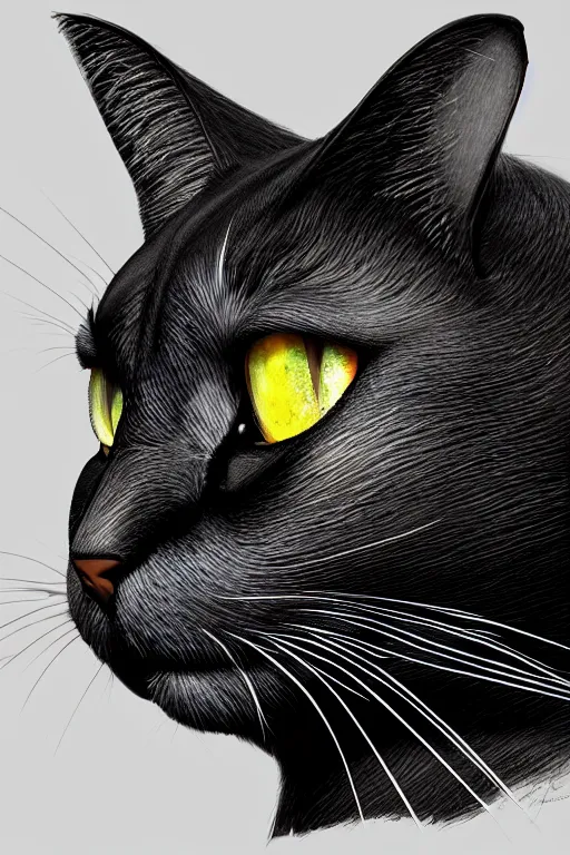 Image similar to cheshire black cat, head only, concept art, digital illustration, intricate, masterpiece, elegant, super detailed, unreal engine rendering, concept art, smooth, sharp focus, artstation hq