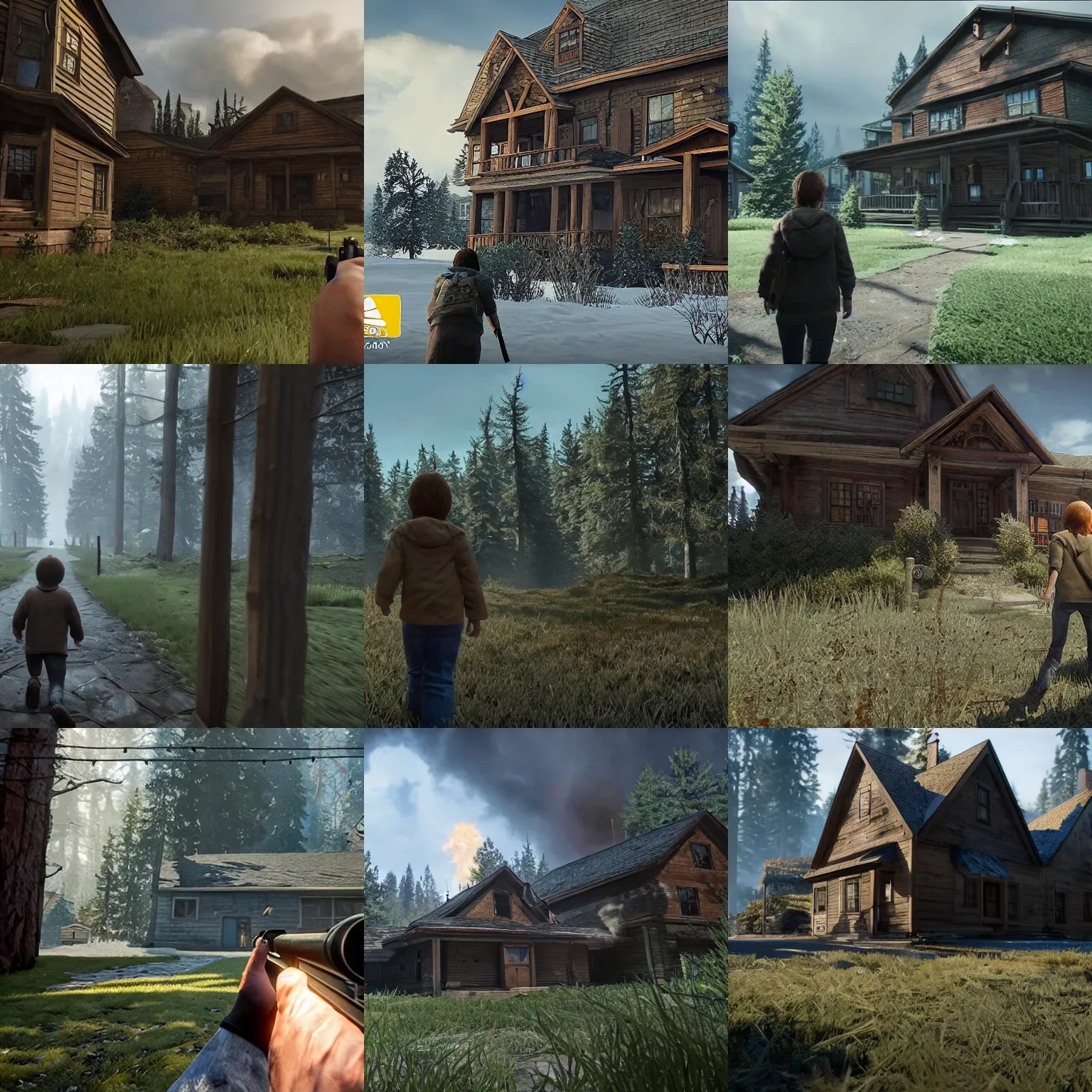 Prompt: Hereditary (2018) as a first person shooter on PS4, screenshot