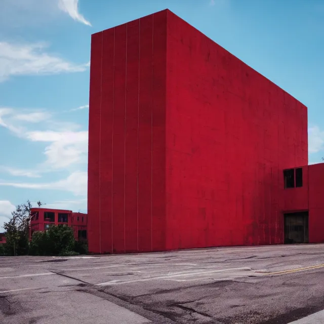 Image similar to brutalist building fully covered in thick red paint