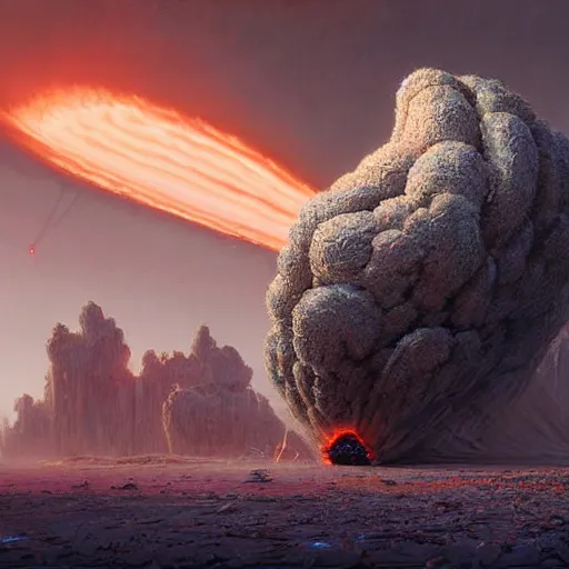 Prompt: A digital painting of a meteorite made of an insect hive burning up in the atmosphere, Wayne Barlowe Greg Rutkowski Jessica Rossier