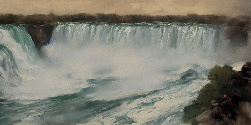 Prompt: painting of niagara falls by richard schmid, alla prima, loose gestural painterly, jeremy mann, greg manchess