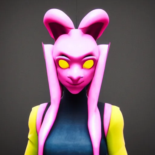 Prompt: pink alien with tall ears and yellow eyes fortnite character c 9. 0
