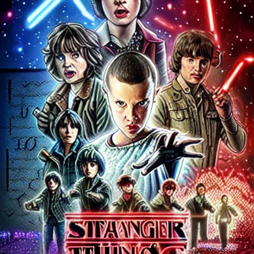 Prompt: stranger things but its star wars poster from the 1 9 8 0 s