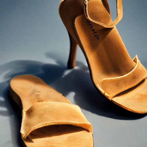 Image similar to high quality photo of sandals made of swiss cheese, realism, 8k, award winning photo