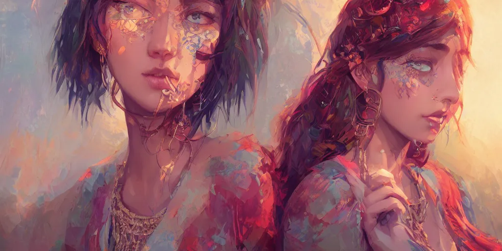 Prompt: a beautiful bohemian girl, intricate, highly detailed, digital painting, digital portrait, rich vivid colors, ambient lighting, sharp focus, official media, anime key visual, concept art, illustration, art by wlop