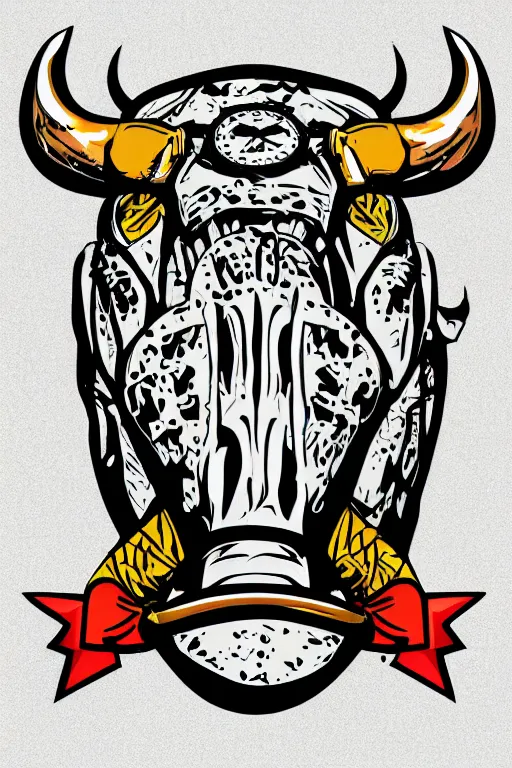 Image similar to A portrait of a biker bull, sticker, highly detailed, colorful, illustration, smooth and clean vector curves, no jagged lines, vector art, smooth