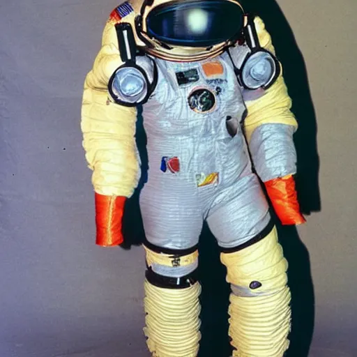 Prompt: A photo of 1980s VR spacesuit designed by US Army, Polaroid photo found in the attic