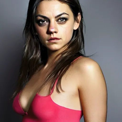 Image similar to a woman who is a genetic combination of mila kunis and emma watson face and upper - body focus