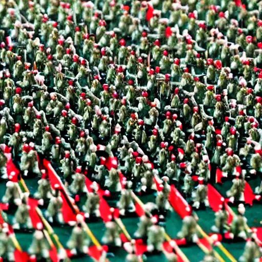 Image similar to army of toy soldiers on Christmas causing mayham and shooting guns towards