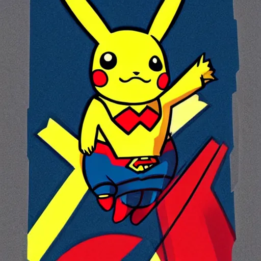 Image similar to pikachu in superman suit, illustration, highdetailed, matte, concept art, magic, intricate