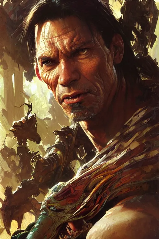 Prompt: Turok portrait by Stanley Artgerm Lau, greg rutkowski, thomas kindkade, alphonse mucha, loish, norman Rockwell