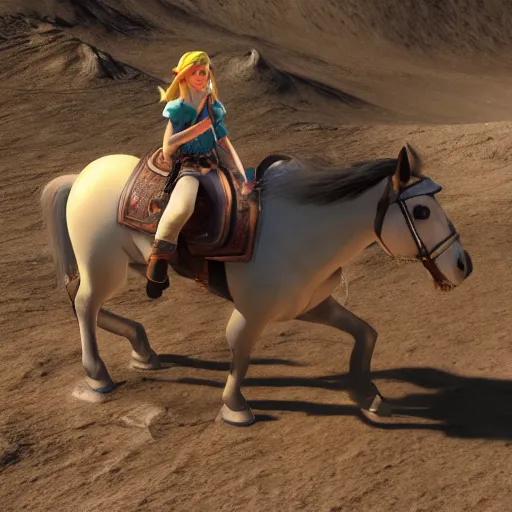 Prompt: zelda riding a horse on moon, hyper realistic, 4 k octan render, unreal 5