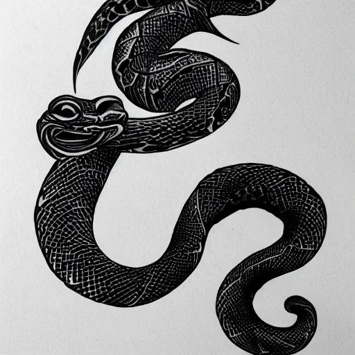 Image similar to snake tattoo outline, black ink on white paper