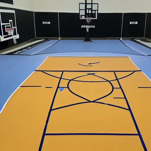 Image similar to a basketball court with aliens playing on it