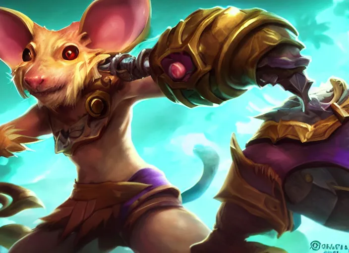 Prompt: league of legends champion splashart of a rat creature