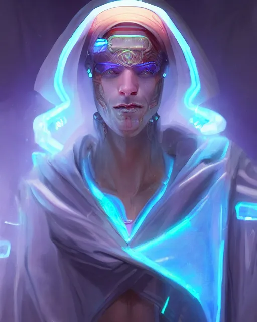 Image similar to incubus, male, neon opal robes, beautiful, cyberpunk, super detailed, very ornate, glow, by stjepan sejic, tom badshaw, greg rutkowski, realistic, symmetrical face, 8 k, sharp focus