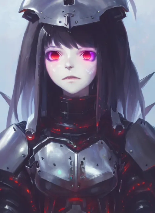 Prompt: portrait of cute goth girl in cyber armor, warhammer 4 0 0 0 0, illustration concept art anime key visual trending pixiv fanbox by wlop and greg rutkowski and makoto shinkai and studio ghibli