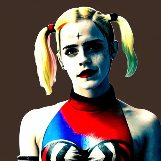 Prompt: emma watson as harley quinn from suicide squad