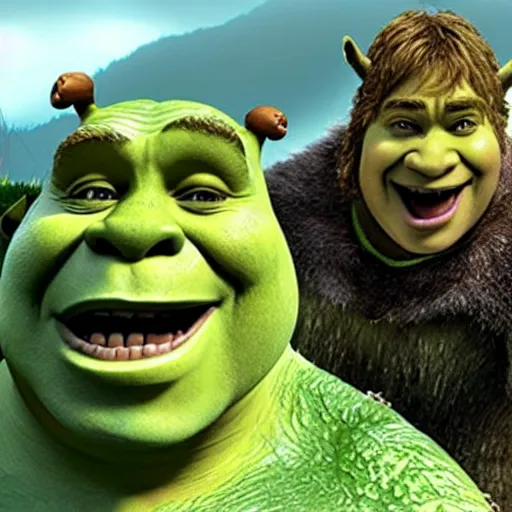 Image similar to a still of shrek in the game of thrones