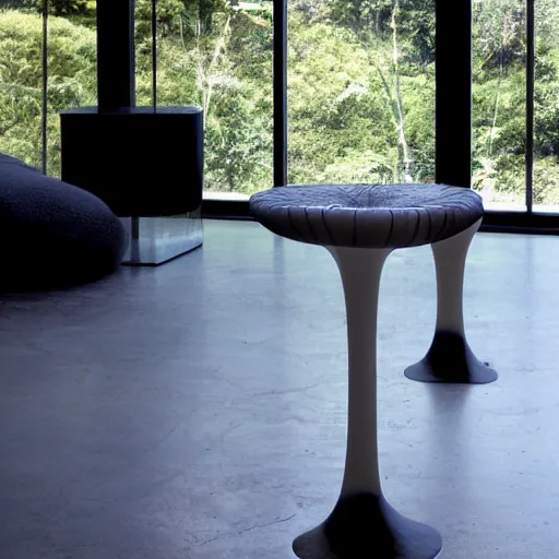 Image similar to the jellyfish stool by tadao ando, corian and oak