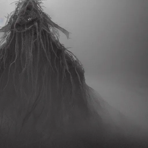 Prompt: a black and white photo of a lovecraftian creature