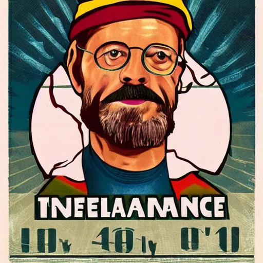 Prompt: Terrance Mckenna in the style of a 1950s propaganda poster