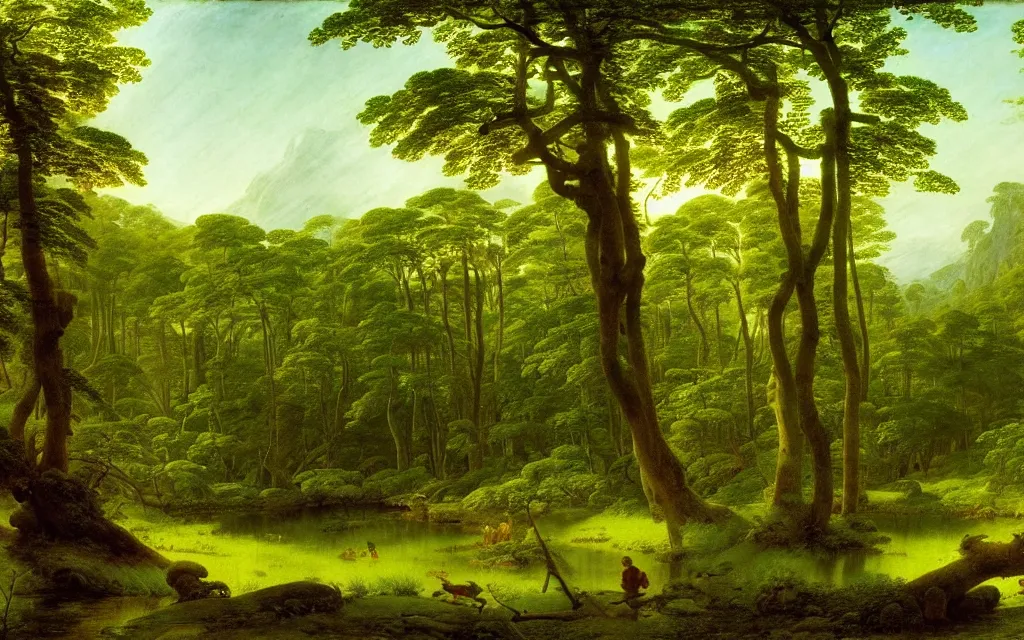 Prompt: a beautiful spring view of a tropical forest, magical landscape, art by caspar david friedrich and asher brown durand, intricate details, trending on artstationhq and wikiart