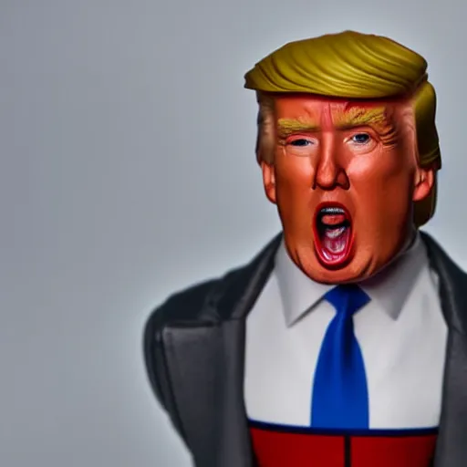 Image similar to close up of donald trump plastic action figure, 8 0 s, dslr photo