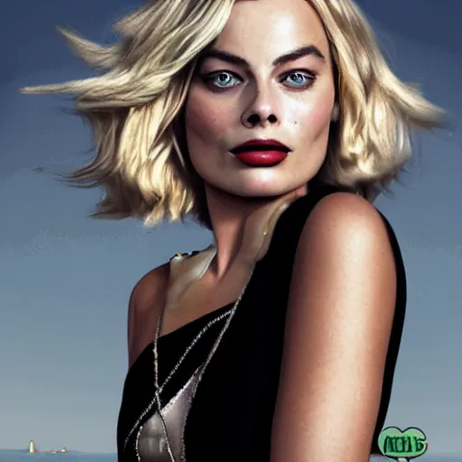 Image similar to margot robbie gta cover art