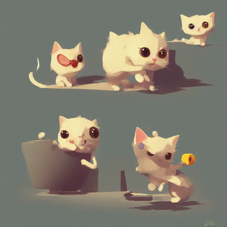 Image similar to a cute little kitten funny and happy, he is behind many obstacles, art by Goro Fujita, ilustration, concept art, sharp focus, ArtStation