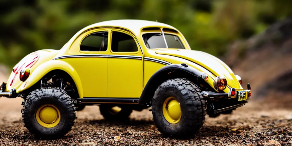 Prompt: Hot Wheels, vw bug baja, cinematic, Maxxis, 8k, depth of field, bokeh.