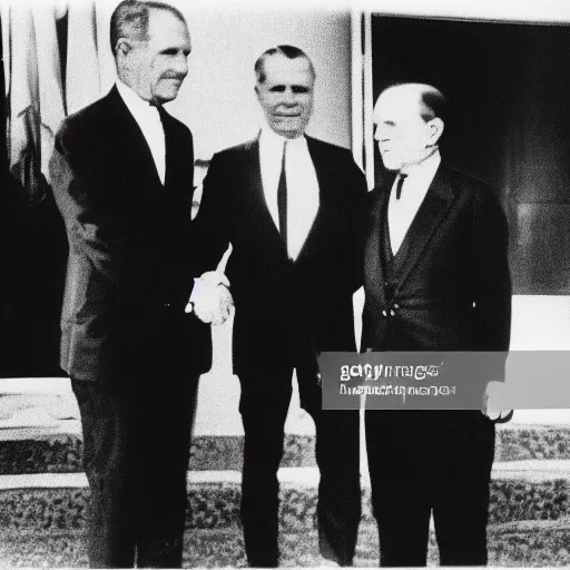 Image similar to Reptilian creature shaking hands with Nixon, photo pic set in 1920s