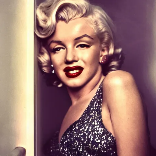 Prompt: high definition photo of marilyn monroe, speakeasy background, real life photography, biological photo, fullbody, dynamic lighting, beautiful face