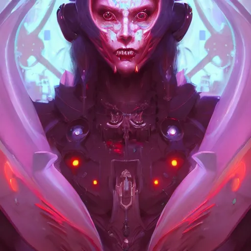 Image similar to a portrait of a beautiful demonic cybernetic grand duchess of hell, cyberpunk concept art by pete mohrbacher and wlop and artgerm and josan gonzales, digital art, highly detailed, intricate, sci-fi, sharp focus, Trending on Artstation HQ, deviantart, unreal engine 5, 4K UHD image