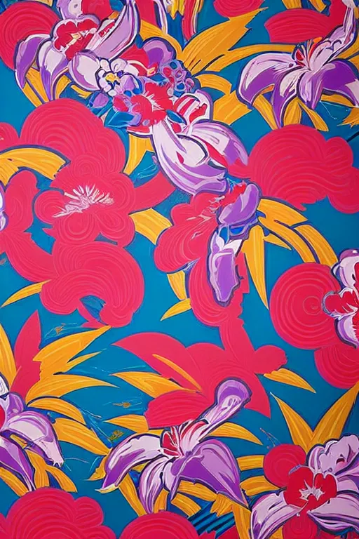 Prompt: Floral wallpaper by Nielly and tristan eaton