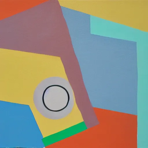 Image similar to a painting of a rotary dial phone, abstract painting in the style of Sophie Taeuber-Arp and Gary Hume and Tatsuro Kiuchi, flat colour-block style, geometric abstraction, earthy pastel colours