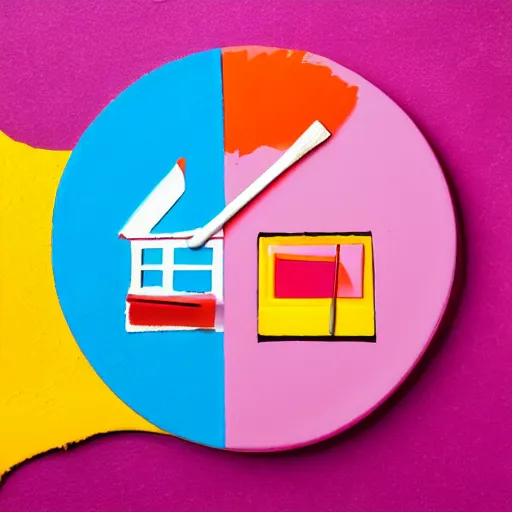 Image similar to logo with house and paint brush, very colorful