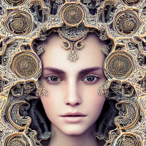 Image similar to wonderful princess of fractals and patterns, beautiful face, hyper detailed, background intricate and detailed, ornate 8 k gorgeous intricate detailed, octane render