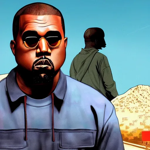 Image similar to kanye west in in gta v, cover art by stephen bliss, boxart, loading screen