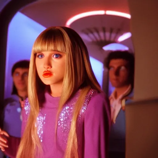 Image similar to young hannah montana as a dabo girl in quark's bar on deep space nine, 3 5 mm photography, highly detailed, cinematic lighting, 4 k