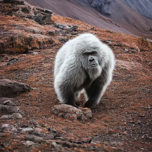 Prompt: a yeti in a remote part of the himalayan mountains, bold natural colors, national geographic photography, masterpiece, in - frame, canon eos r 3, f / 1. 4, iso 2 0 0, 1 / 1 6 0 s, 8 k, raw, unedited, symmetrical balance