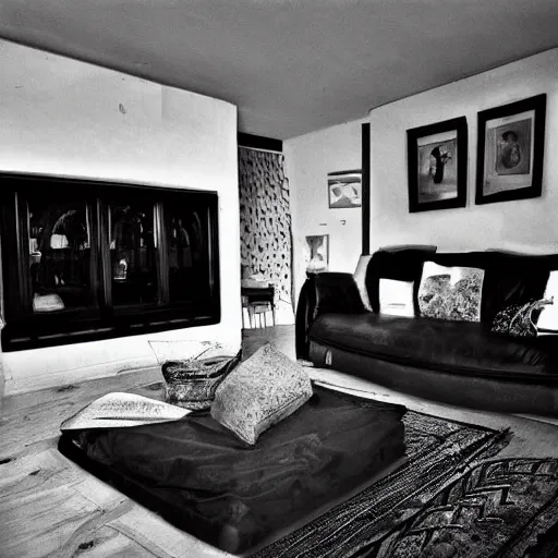 Image similar to ! dream old poor living room black and white photo