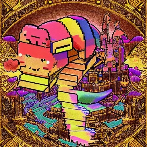 Prompt: nyancat, nyancat gif,, insanely detailed and intricate, hypermaximalist, elegant, super detailed, award - winning, puce and vermillion, mysterious, ancient, ritual, ethereal, trending in cgsociety, artstation hq, ornate, elite, haunting, matte painting